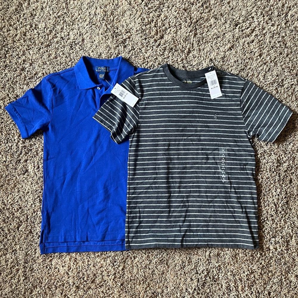 Ralph Lauren Blue Polo and Gray Striped Tee Set